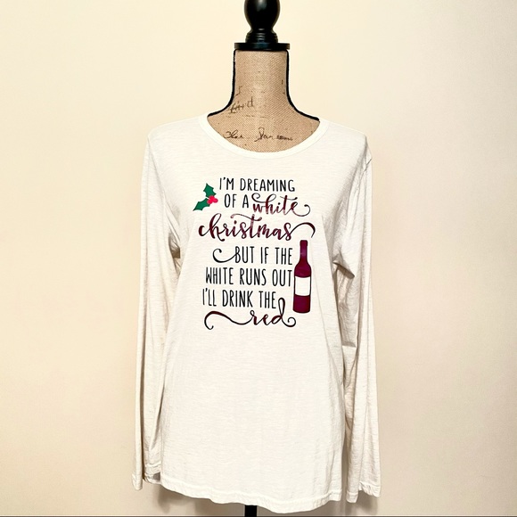 Christmas Long Sleeve Graphic Tee Wine! - Picture 1 of 7